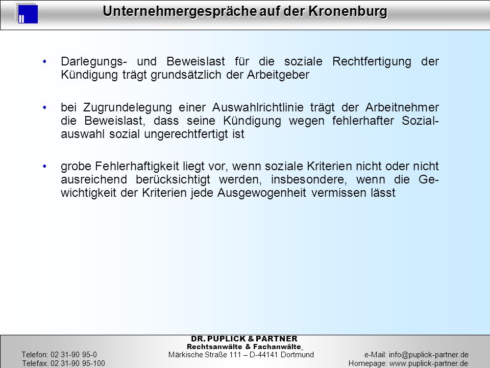 Darlegungs- und Beweislast für die soziale Rechtfertigung der Kündigung trägt grundsätzlich der Arbeitgeber