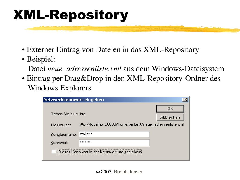 XML-Repository Externer Eintrag von Dateien in das XML-Repository