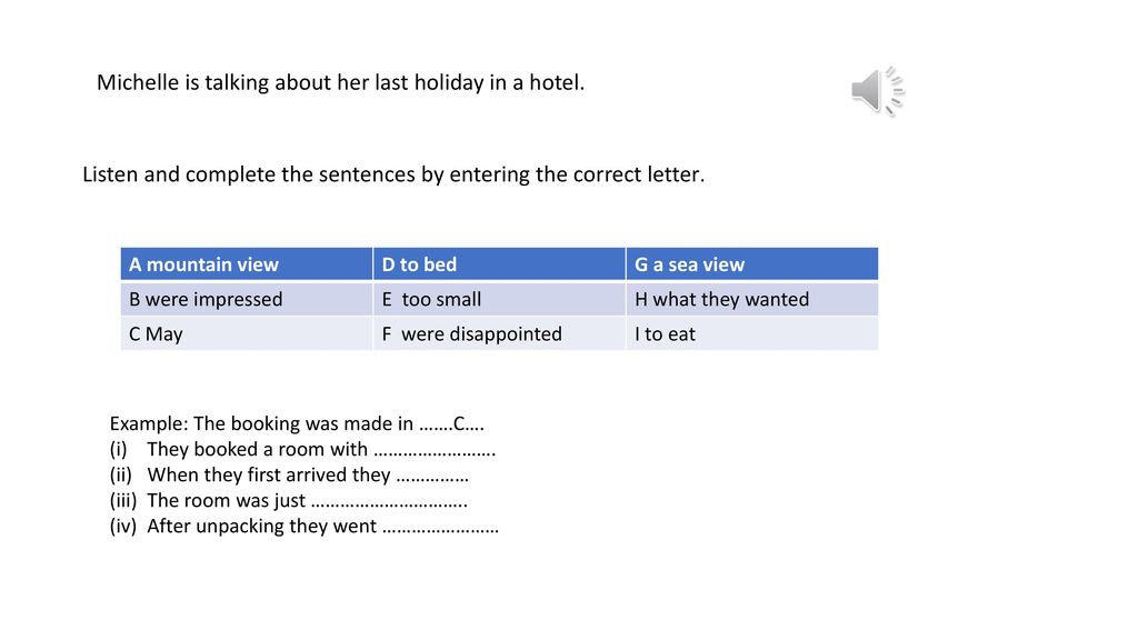 Michelle is talking about her last holiday in a hotel.