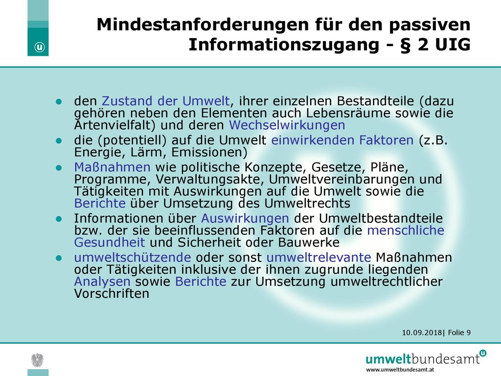 Mindestanforderungen für den passiven Informationszugang - § 2 UIG