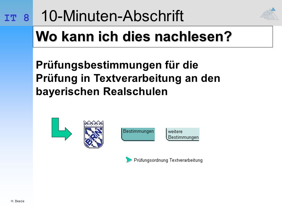 10-Minuten-Abschrift Wo kann ich dies nachlesen IT 8