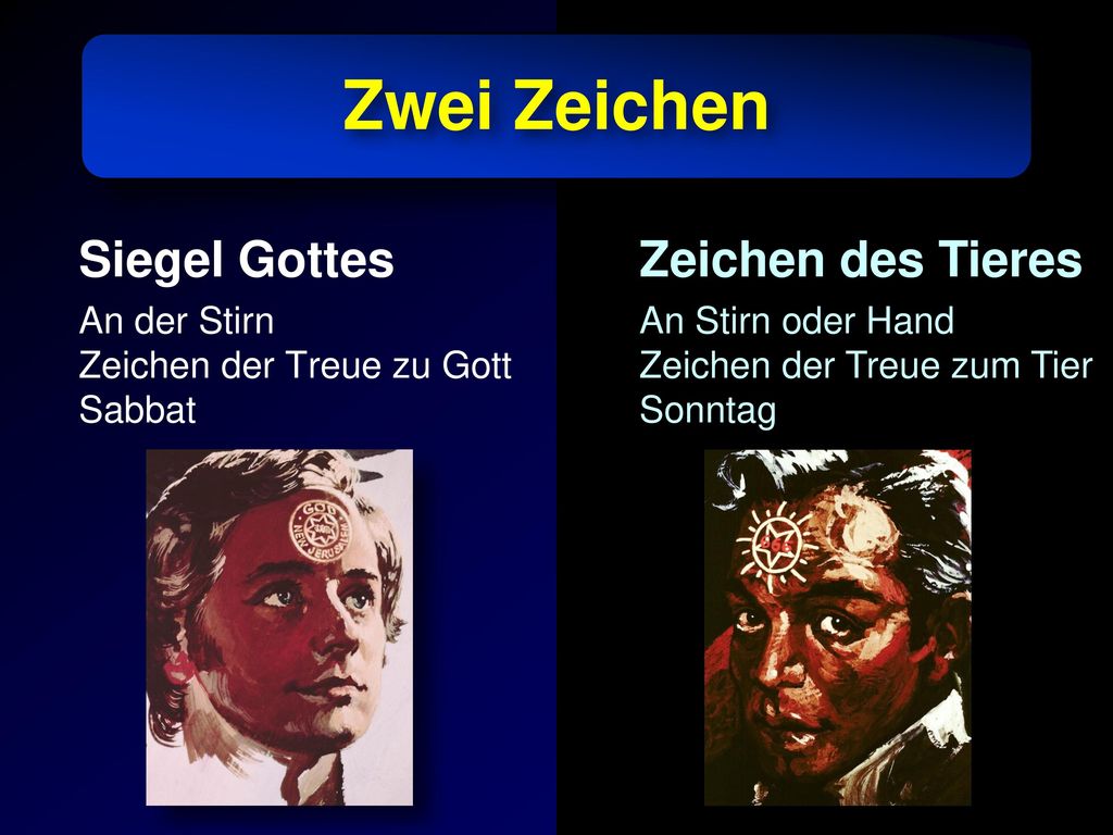 Zwei Zeichen Siegel Gottes Zeichen des Tieres An der Stirn