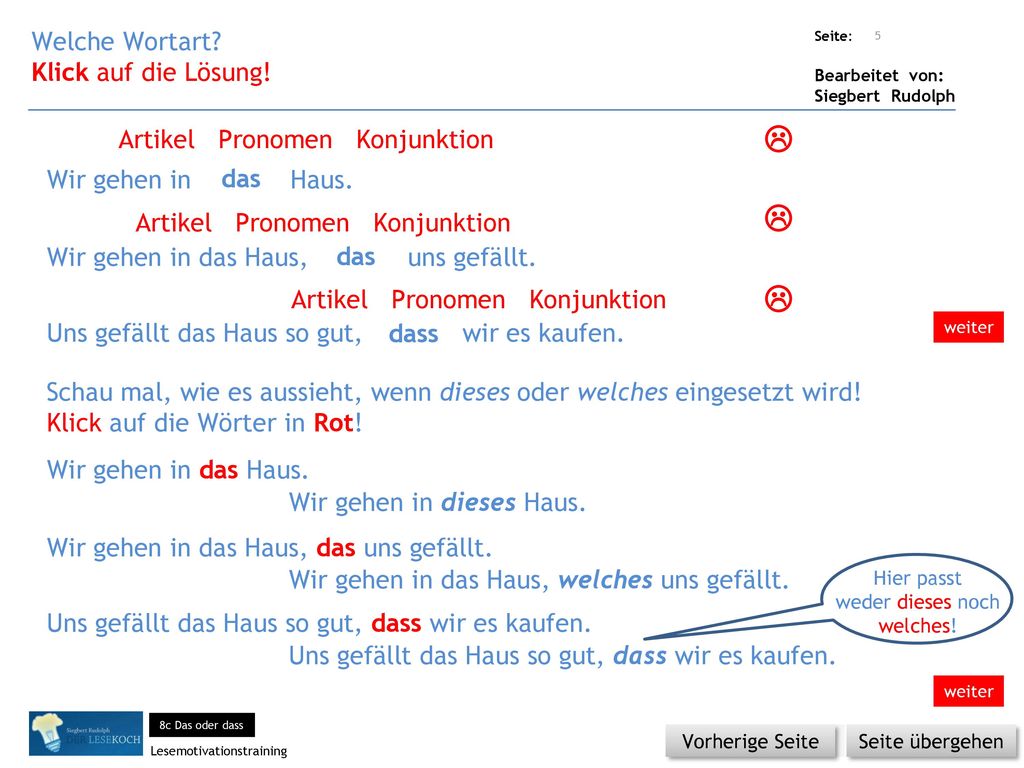    Welche Wortart Klick auf die Lösung!
