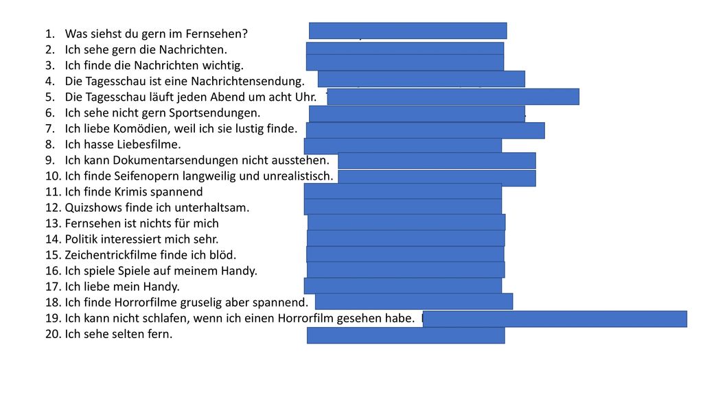 Was siehst du gern im Fernsehen What do you like to watch on tv
