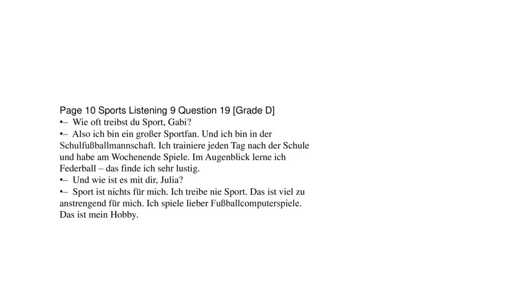 Page 10 Sports Listening 9 Question 19 [Grade D]