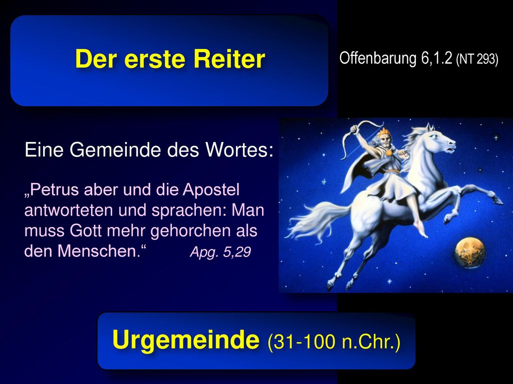 Der erste Reiter Urgemeinde ( n.Chr.) Eine Gemeinde des Wortes: