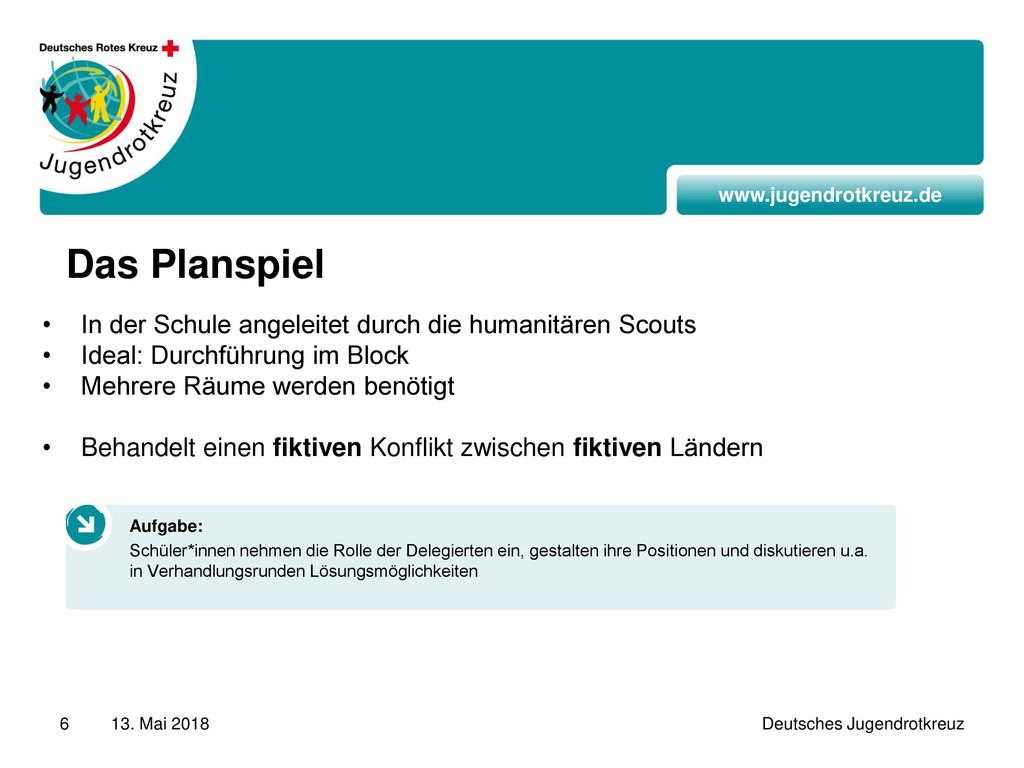 Das Planspiel In der Schule angeleitet durch die humanitären Scouts