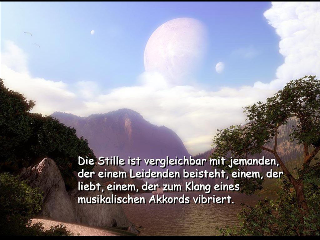 Die Stille ist vergleichbar mit jemanden, der einem Leidenden beisteht, einem, der liebt, einem, der zum Klang eines musikalischen Akkords vibriert.