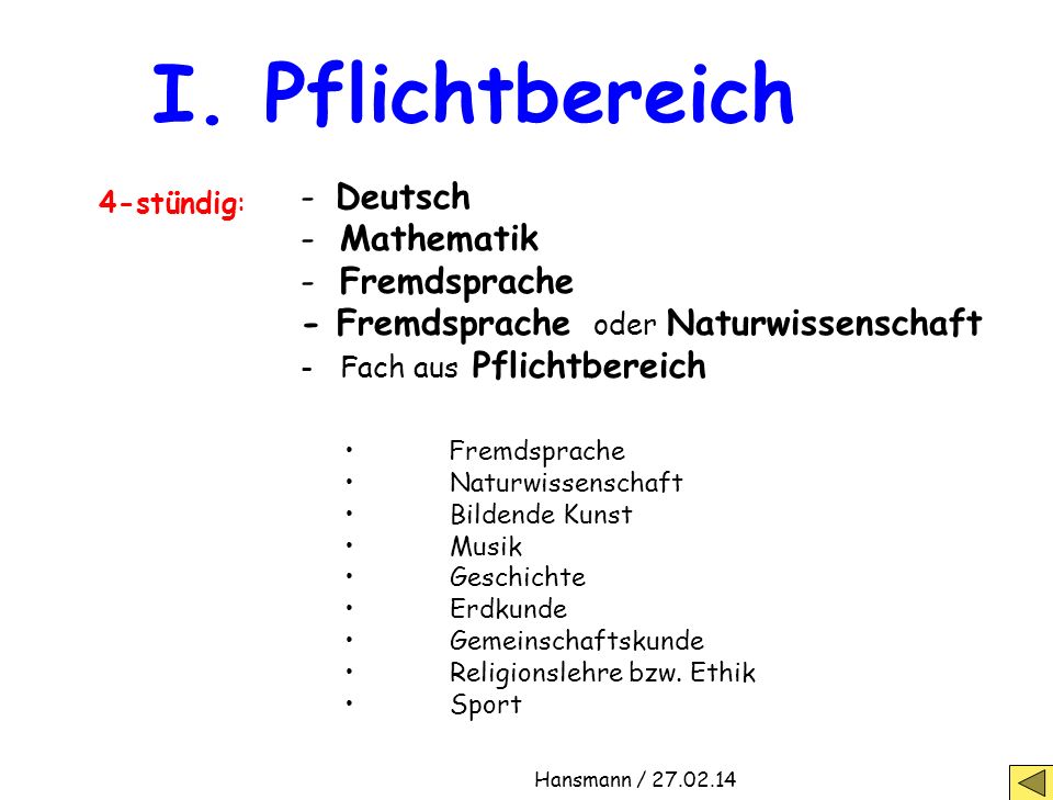 I. Pflichtbereich - Deutsch Mathematik Fremdsprache