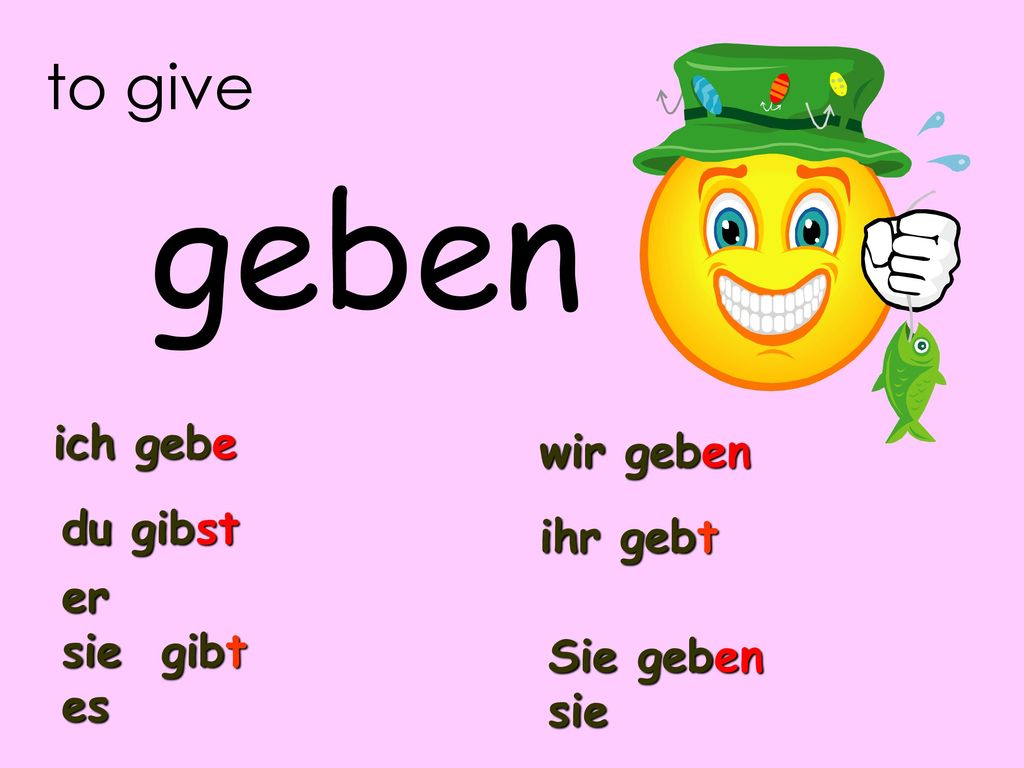 geben to give ich gebe wir geben du gibst ihr gebt er sie gibt es