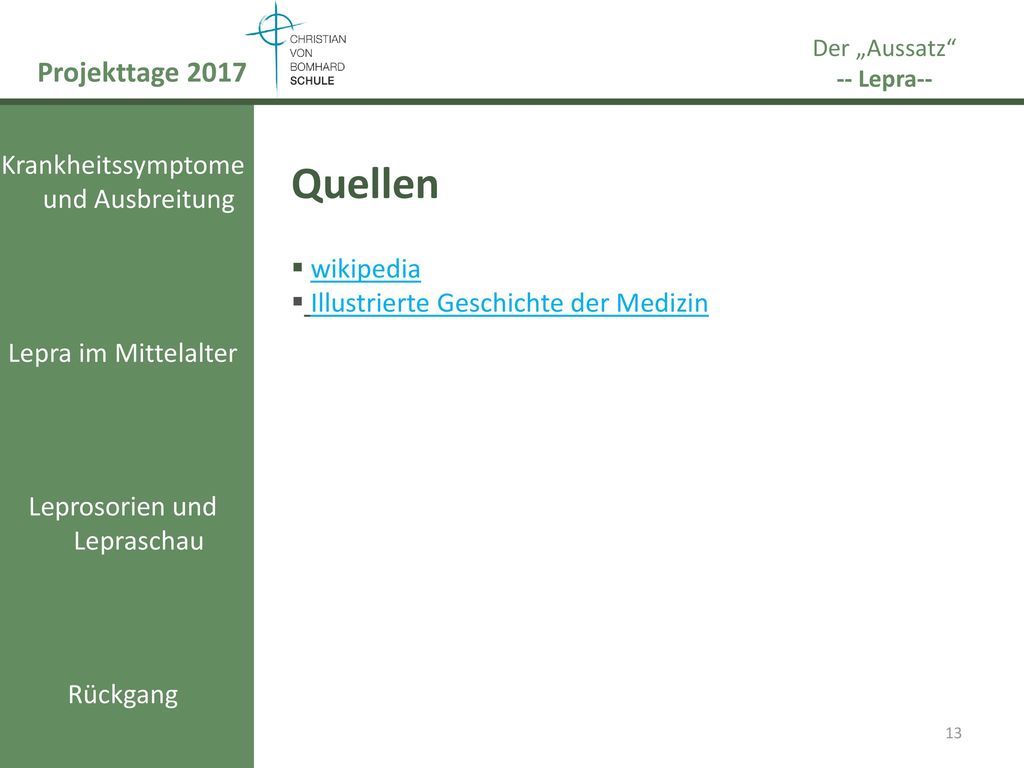 Quellen Projekttage 2017 Krankheitssymptome und Ausbreitung wikipedia