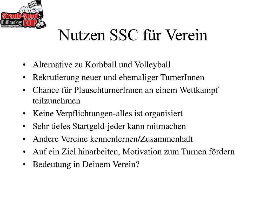 Nutzen SSC für Verein Alternative zu Korbball und Volleyball