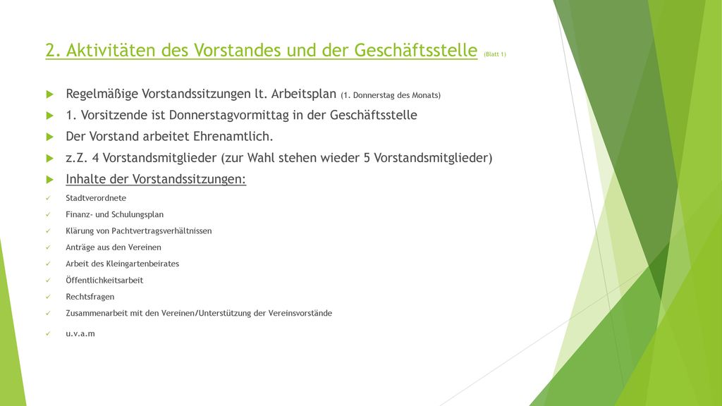 2. Aktivitäten des Vorstandes und der Geschäftsstelle (Blatt 1)
