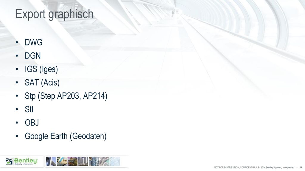 Export graphisch DWG DGN IGS (Iges) SAT (Acis) Stp (Step AP203, AP214)