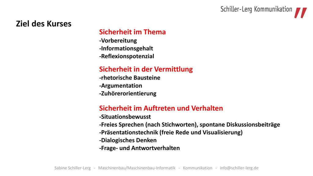 Ziel des Kurses Sicherheit im Thema Sicherheit in der Vermittlung