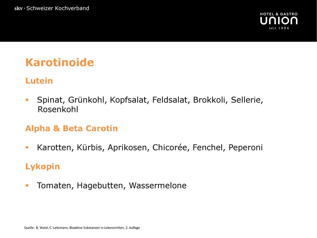 Karotinoide Lutein. Spinat, Grünkohl, Kopfsalat, Feldsalat, Brokkoli, Sellerie, Rosenkohl. Alpha & Beta Carotin.