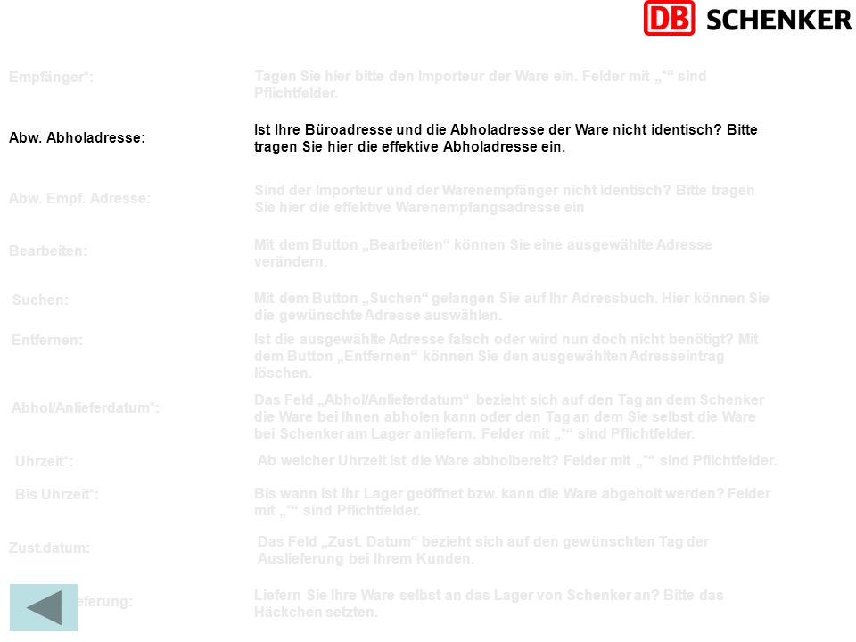 Empfänger*: Tagen Sie hier bitte den Importeur der Ware ein. Felder mit „* sind Pflichtfelder.