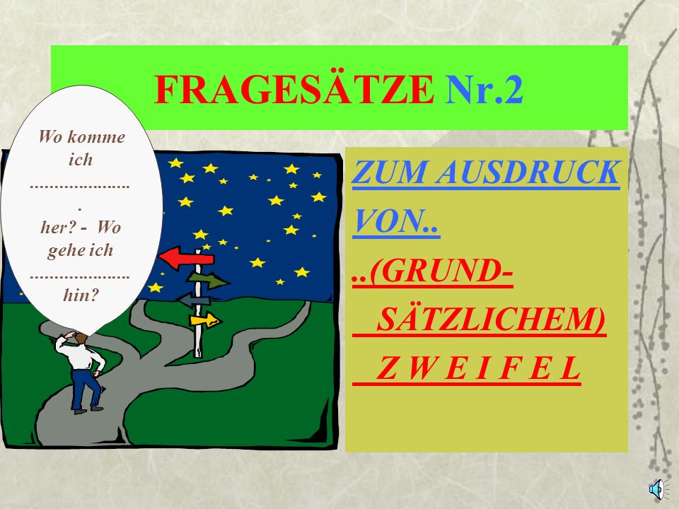 FRAGESÄTZE Nr.2 ZUM AUSDRUCK VON.. ..(GRUND- SÄTZLICHEM) Z W E I F E L