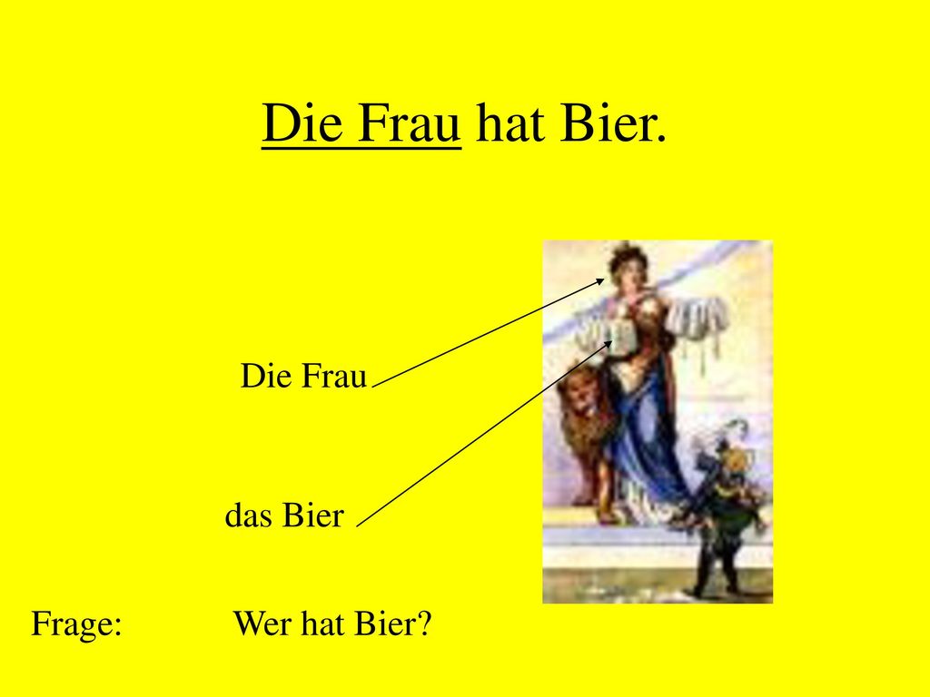 Die Frau hat Bier. Die Frau das Bier Frage: Wer hat Bier