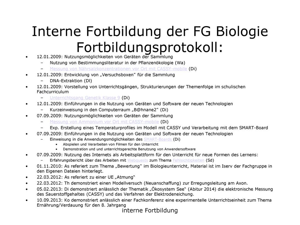 Interne Fortbildung der FG Biologie Fortbildungsprotokoll: