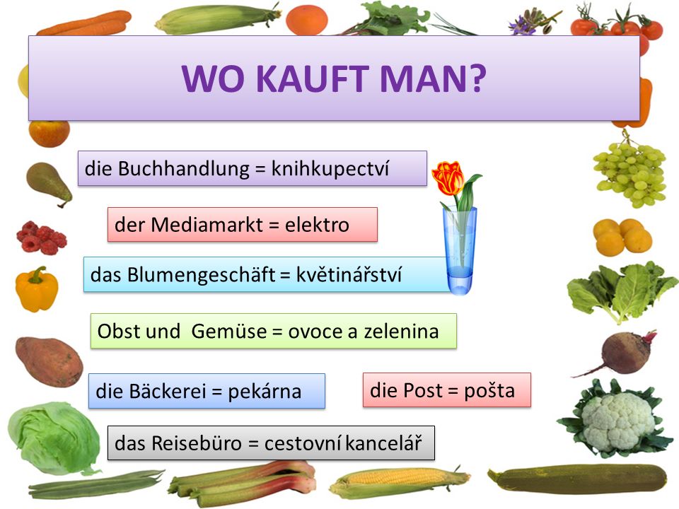 Wo kauft man die Buchhandlung = knihkupectví der Mediamarkt = elektro