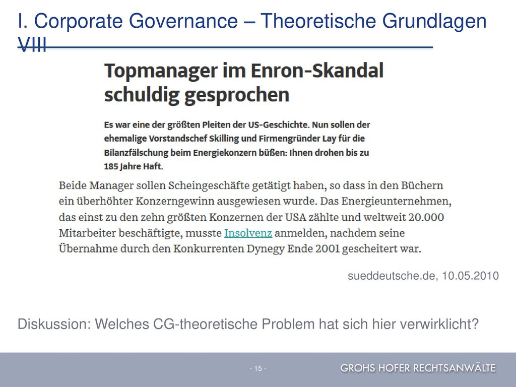 I. Corporate Governance – Theoretische Grundlagen VIII