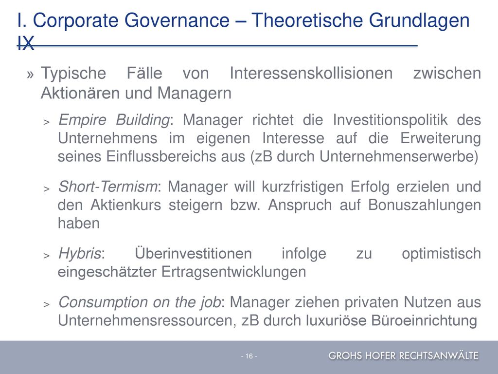 I. Corporate Governance – Theoretische Grundlagen IX