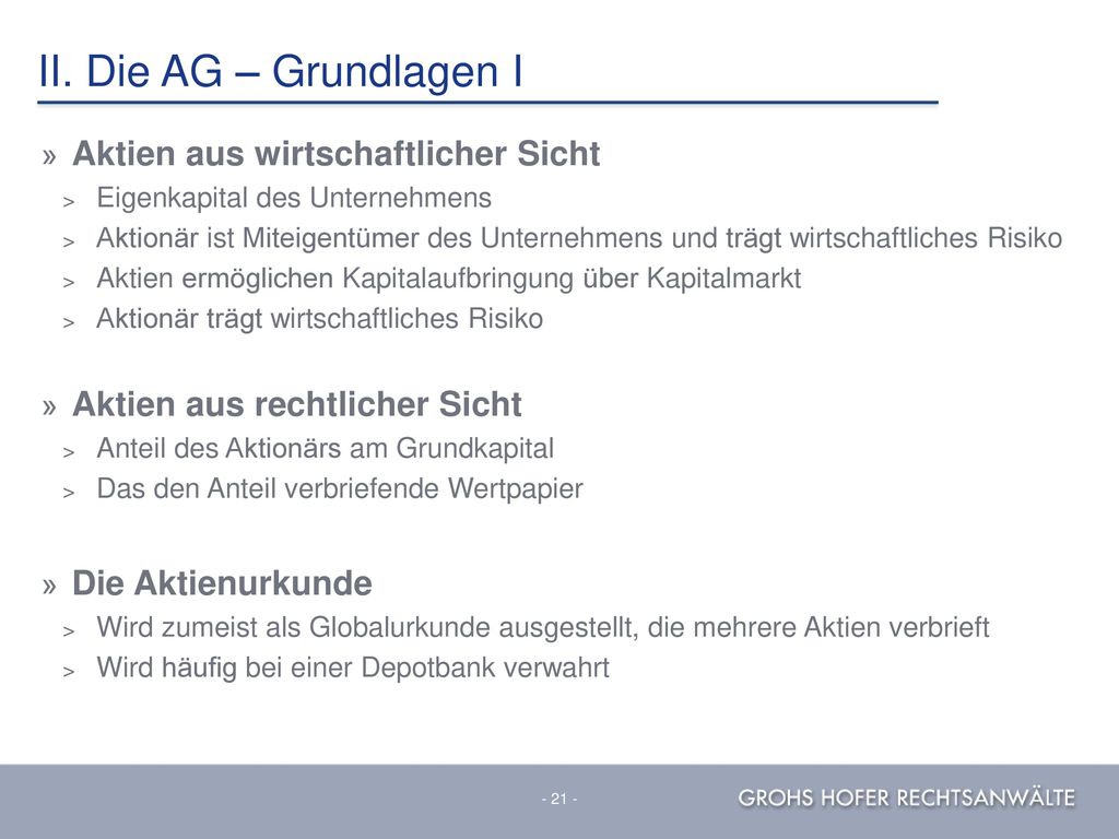 II. Die AG – Grundlagen I Aktien aus wirtschaftlicher Sicht