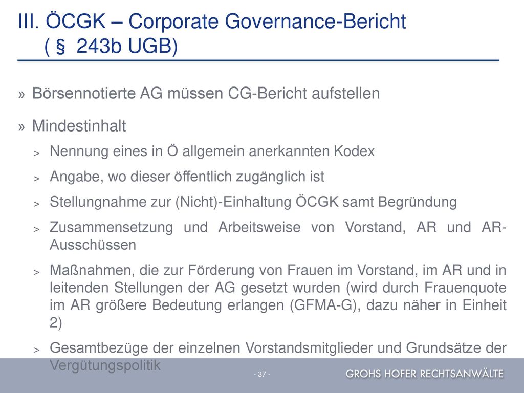III. ÖCGK – Corporate Governance-Bericht (§ 243b UGB)