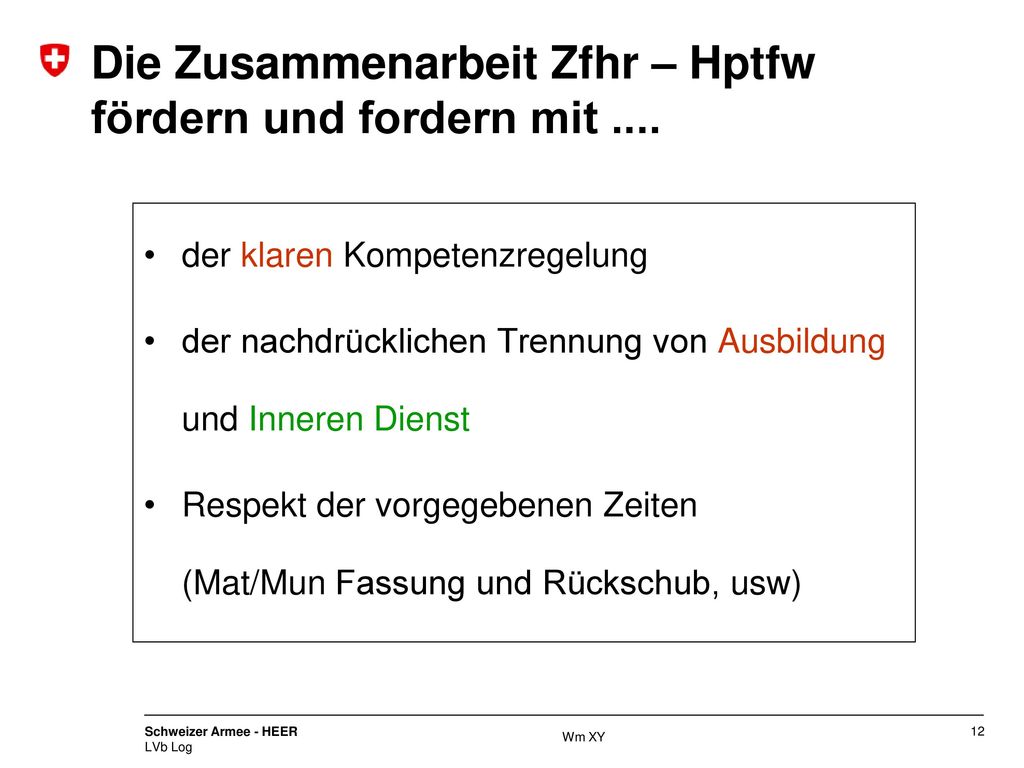 Die Zusammenarbeit Zfhr – Hptfw fördern und fordern mit ....