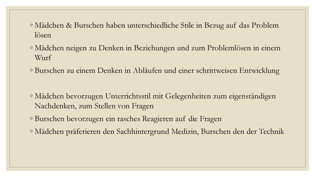 Mädchen & Burschen haben unterschiedliche Stile in Bezug auf das Problem lösen