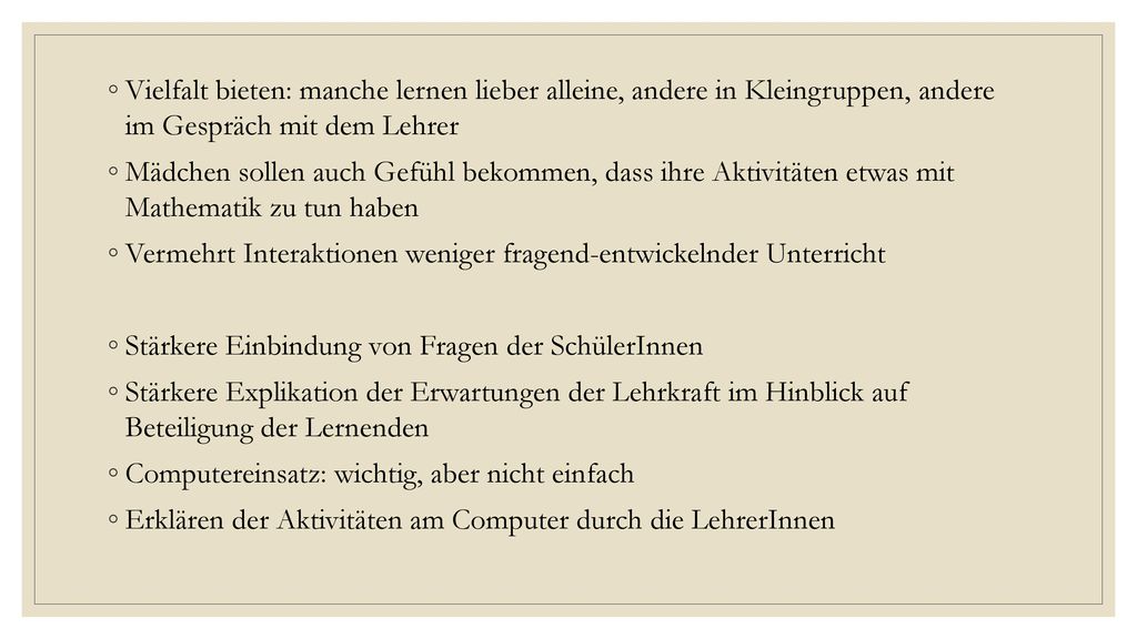 Vielfalt bieten: manche lernen lieber alleine, andere in Kleingruppen, andere im Gespräch mit dem Lehrer