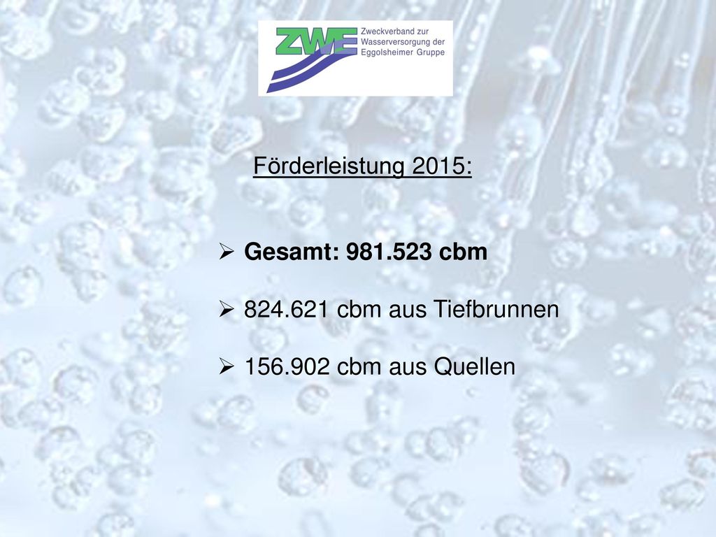 Förderleistung 2015: Gesamt: cbm cbm aus Tiefbrunnen cbm aus Quellen