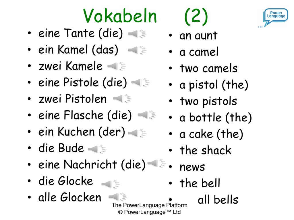 Vokabeln (2) eine Tante (die) an aunt ein Kamel (das) a camel