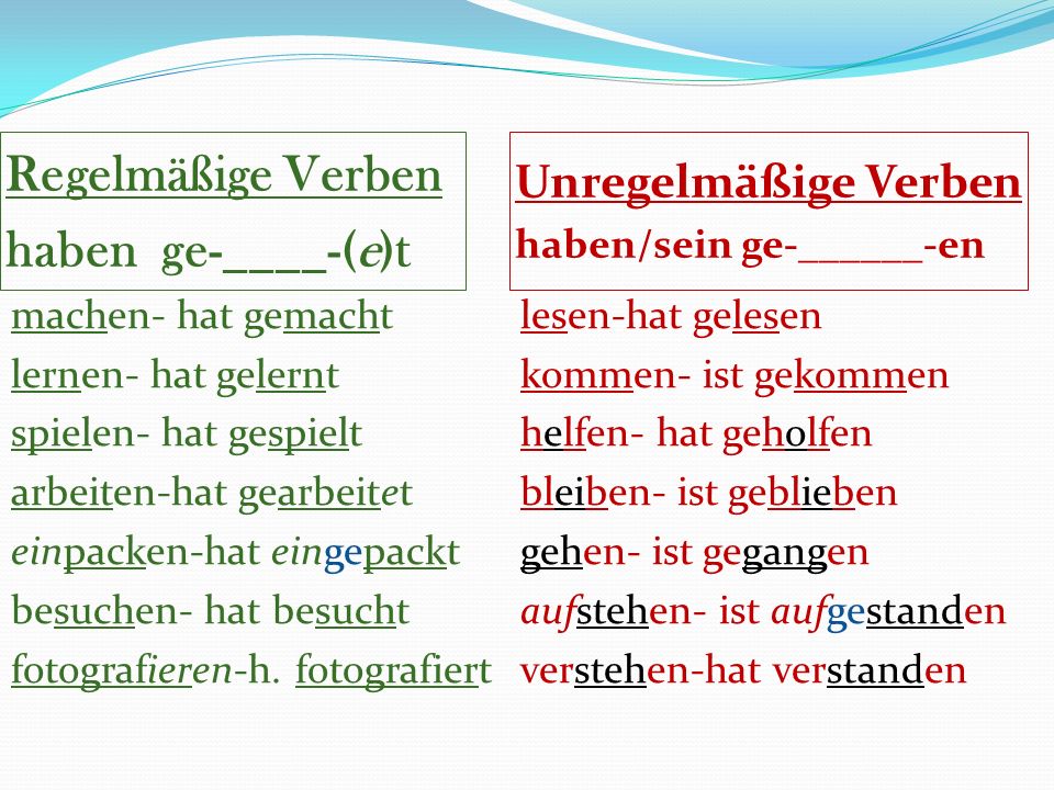 Das Perfekt Arbeitsblatt