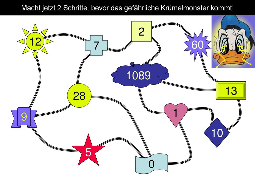 Macht jetzt 2 Schritte, bevor das gefährliche Krümelmonster kommt!