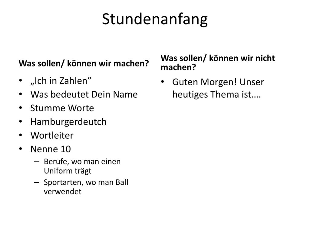 Stundenanfang „Ich in Zahlen Was bedeutet Dein Name Stumme Worte