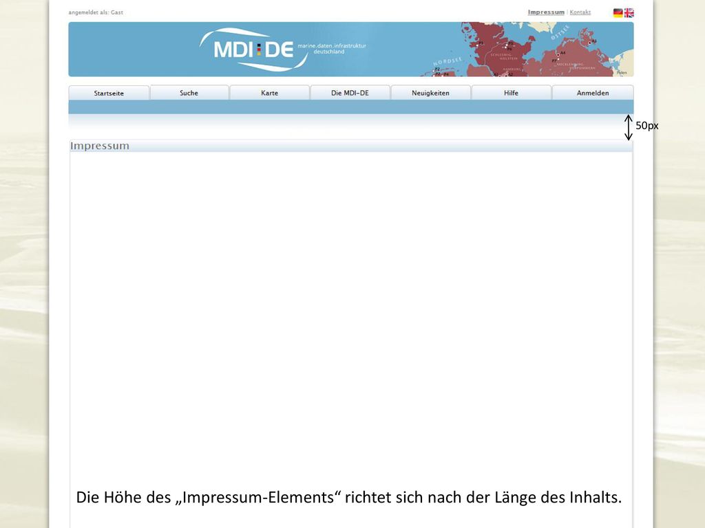 50px Die Höhe des „Impressum-Elements richtet sich nach der Länge des Inhalts.