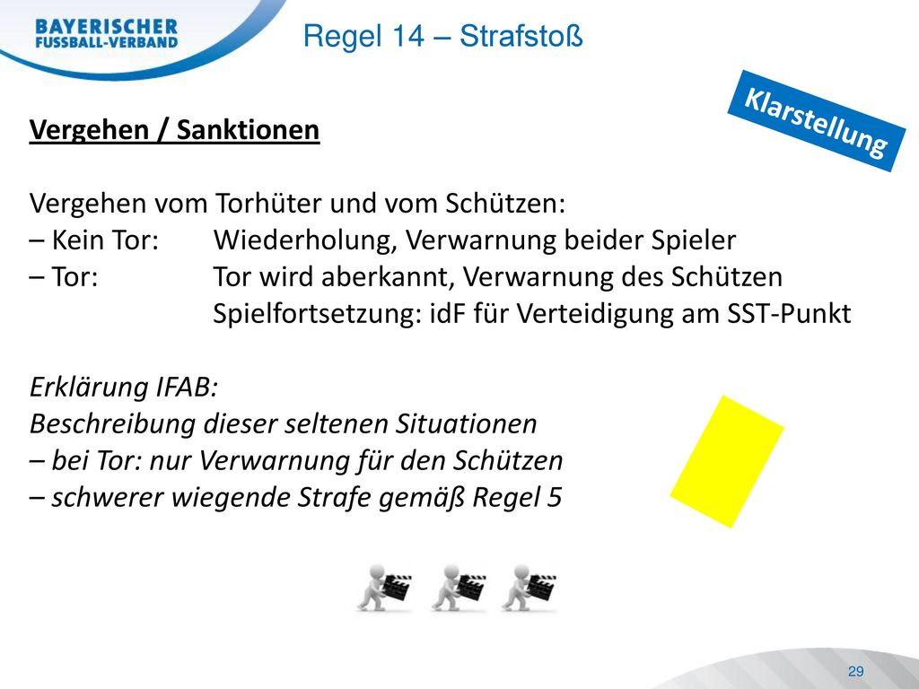 Regel 14 – Strafstoß Klarstellung. Vergehen / Sanktionen. Vergehen vom Torhüter und vom Schützen: