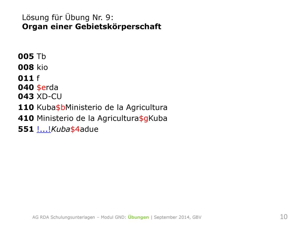 AG RDA Schulungsunterlagen – Modul GND: Übungen | September 2014, GBV