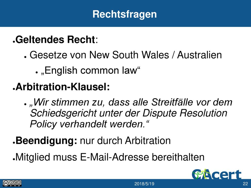 Rechtsfragen Geltendes Recht: Gesetze von New South Wales / Australien. „English common law Arbitration-Klausel: