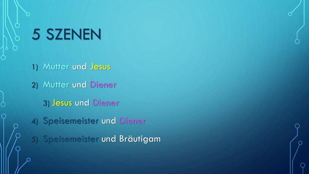 5 Szenen Mutter und Jesus Mutter und Diener Jesus und Diener