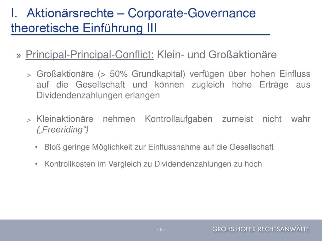 I. Aktionärsrechte – Corporate-Governance theoretische Einführung III