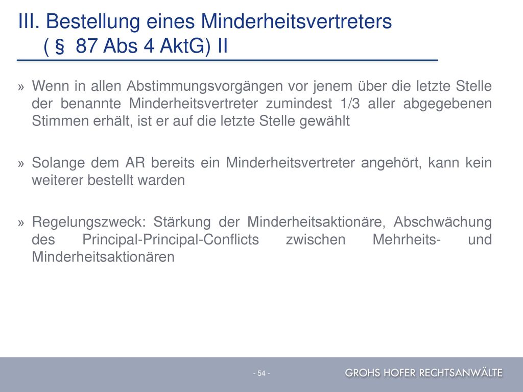 III. Bestellung eines Minderheitsvertreters (§ 87 Abs 4 AktG) II