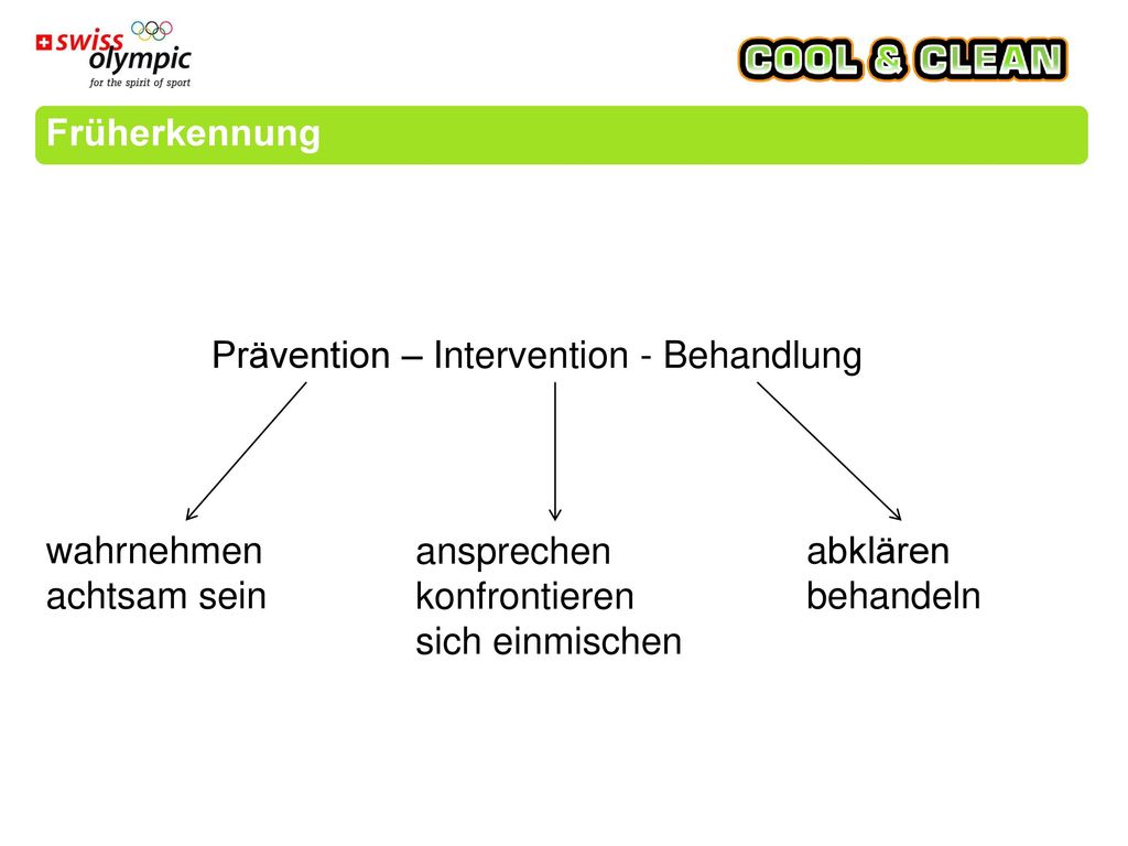 Früherkennung Prävention – Intervention - Behandlung. wahrnehmen. achtsam sein. ansprechen. konfrontieren.