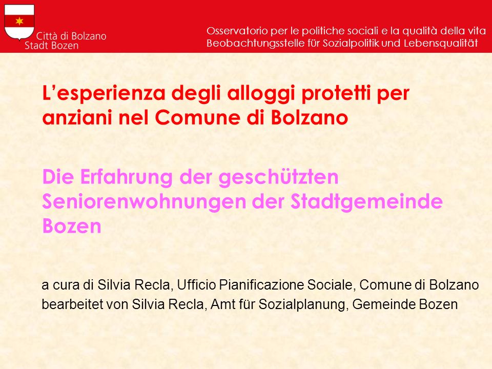 L’esperienza degli alloggi protetti per anziani nel Comune di Bolzano