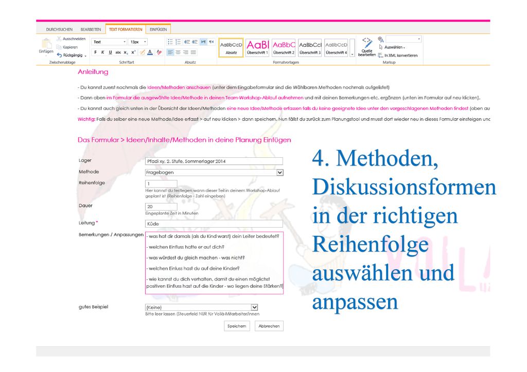 4. Methoden, Diskussionsformen in der richtigen Reihenfolge auswählen und anpassen