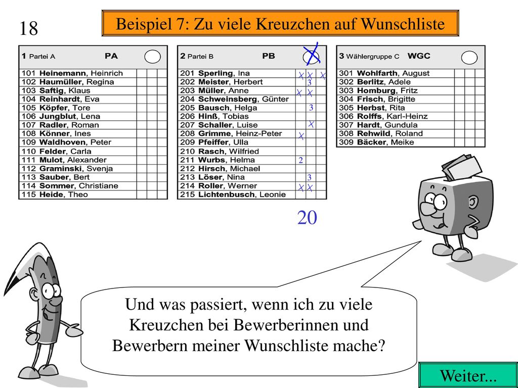 Beispiel 7: Zu viele Kreuzchen auf Wunschliste