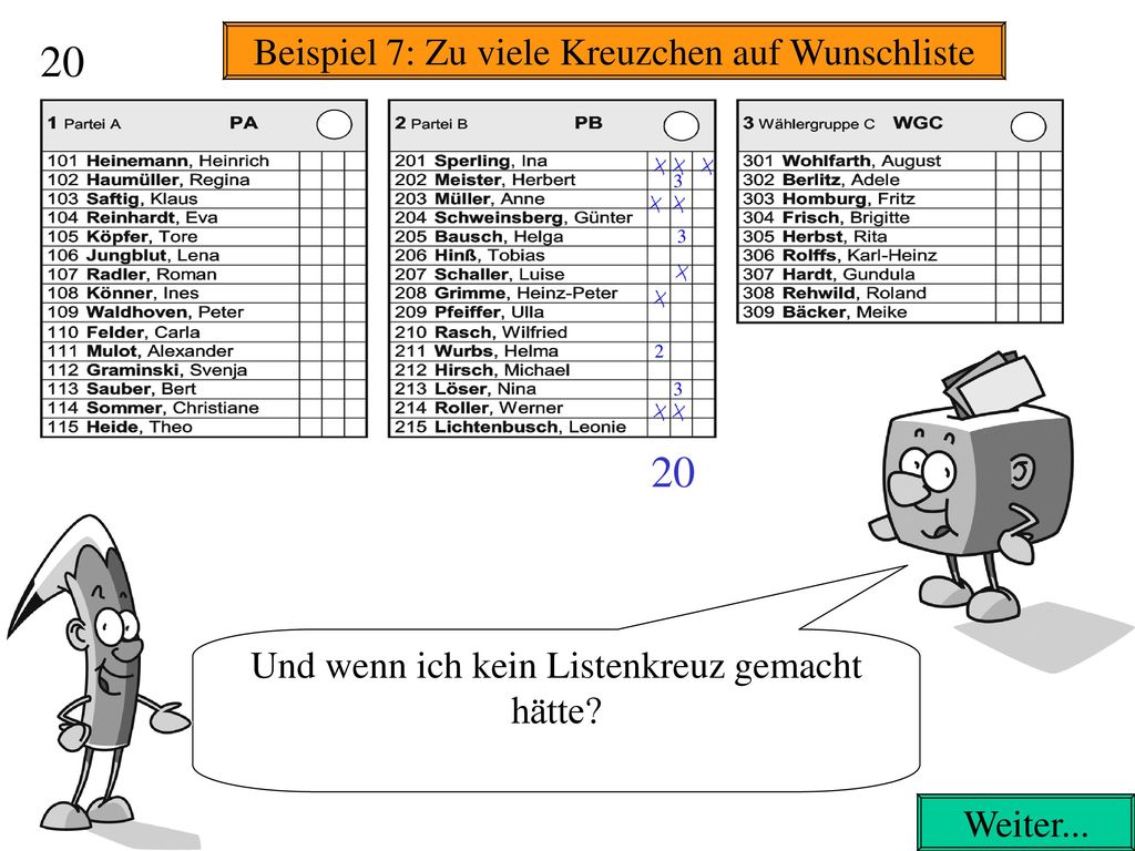 20 20 Beispiel 7: Zu viele Kreuzchen auf Wunschliste
