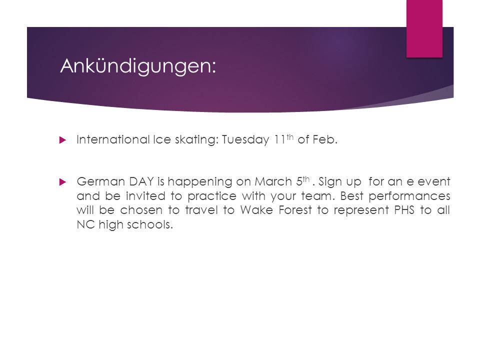 Ankündigungen: International Ice skating: Tuesday 11th of Feb.
